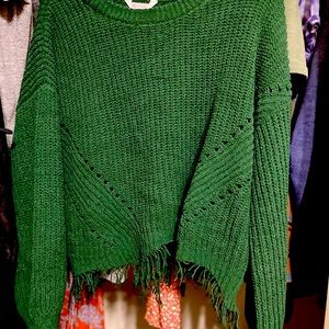 No Boundaries Distressed Green Sweater!